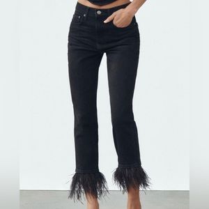 NWT! Zara Black Feather Jeans